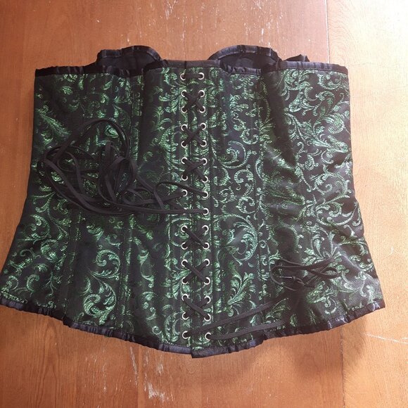 Long Green and Black Corset Size 40 Victorian Goth Witch Ivy - Picture 7 of 10